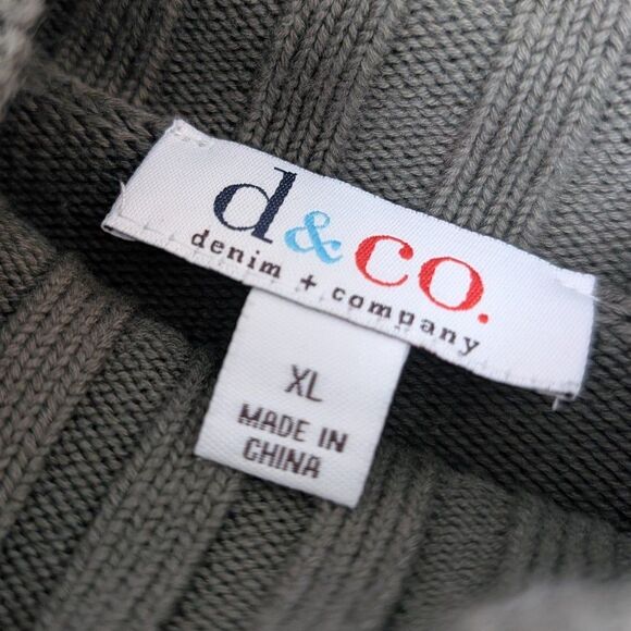 Olive Green Ribbed Mock Turtle Neck Cotton Sweater Women's Size XL Denim & Co - Picture 8 of 9